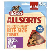 Bakers Allsorts Delicious Meaty Bite Size Treats Flavoured with Chicken, Beef & Lamb 98g (Case of 6)  Adomoo